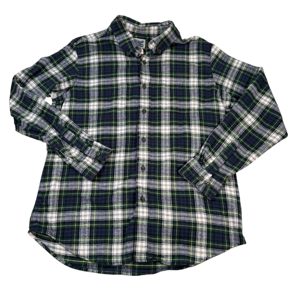 LL Bean Mens Traditional Fit Flannel Shirt Green Blue Plaid M-REG 228061